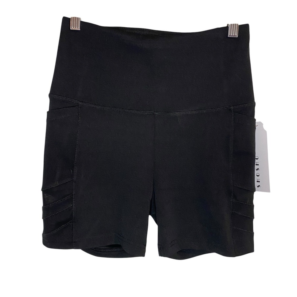 Shosho Compression Bike‎ Shorts Womens Small Black Mesh High Rise Pockets Active